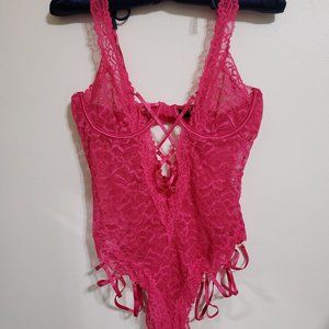 Fredericks of Hollywood pink lace teddy